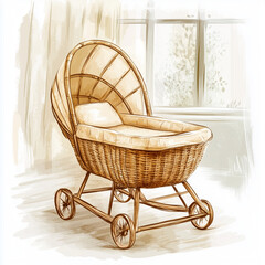 baby carriage on a white