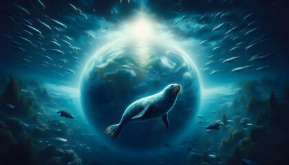 Fototapeta premium Seals grieving the effects of global warming