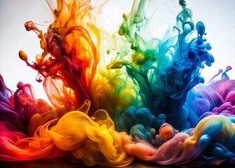 Obraz premium Abstract Ink and Water Blends Creating Colorful Patterns on a White Background for Artistic Use