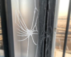 Spinnennetz gefroren