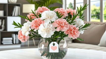 Cute, romantic flower arrangement in a glass vase 