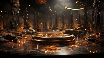 Obraz premium Background black podium stage gold award glitter light platform product golden pedestal.