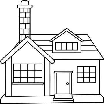 recommend clip art: Workshop Building Outline with Chimney and Toys in Windows line art vector