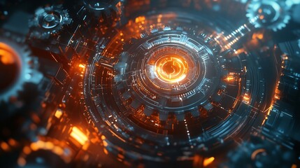 Obraz premium digital abstract gear mechanism design, showcasing the power of advanced technology, automation, and system efficiency in shaping the future of engineering and industrial processes