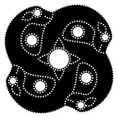 Ethnic Celtic design with four fantastic animals. Geometrical square swirl mandala with deer heads. Black and white silhouette.