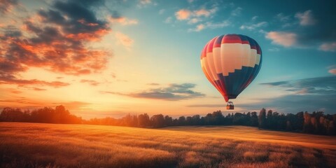 Obraz premium a hot air balloon flying over a field