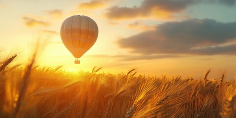 Obraz premium hot air balloon in the sky over wheat field