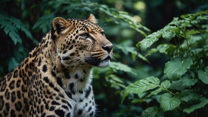Obraz premium Portrait of Jaguar in Green Foliage