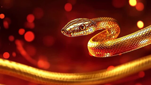 Chinese golden Snake on red background, Chinese new year 2025, Year of the snake concept Happy New Year design 4k video