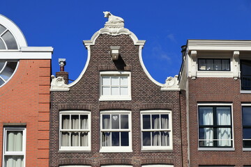 Amsterdam Bloemgracht Canal House with Bell Gable and Sculpted Cow Roof Decoration, Netherlands