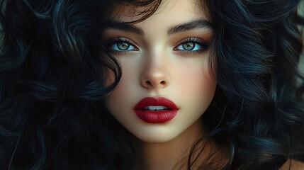 Fototapeta premium beautifully styled brunette with traditional makeup and curled hair creating a stunning classic portrait of feminine beauty