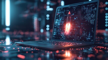 Rocket launching digitally from computer screen