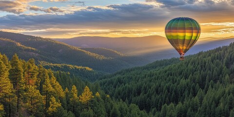 Naklejka premium a hot air balloon flying over a forest