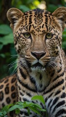 Leopard in Natural Habitat Surrounded by Green Foliage