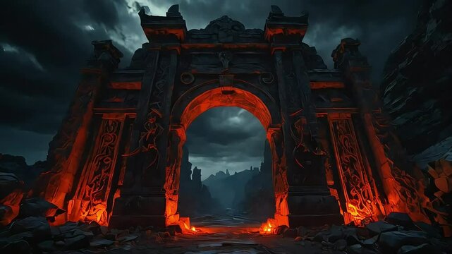 hell's gate with fire in the night