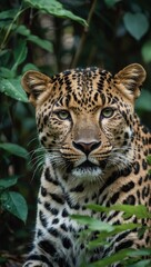 Fototapeta premium Tiger Sitting in Jungle Facing Forward with Focused Gaze