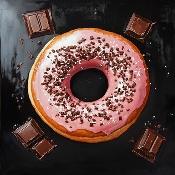 chocolate-glazed donut topped with colorful sprinkles.