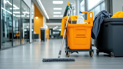 Industrial cleaning equipment with a gray mop head