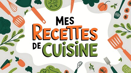 Modern cooking recipes kitchen tools illustration for food lovers design