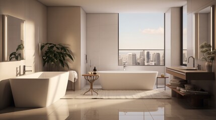 A sleek bathroom interior featuring white tiling, modern fixtures, a large mirror, bathtub, and stylish sink located at amaliastraat 8