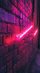Obraz premium Neon Glowing Lines on Rough Brick Wall
