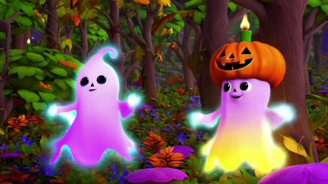 adorable and funny halloween ghosts dancing in animation
