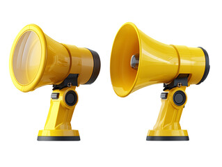 a yellow megaphone with black legs