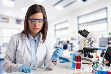 Chemist worker conducting research producing a beauty product