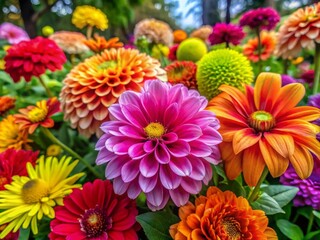 Bright and Vibrant Floral Background with Colorful Flowers and Lush Green Leaves for Design Use