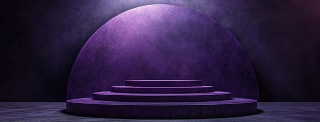 A dramatic purple stage with circular steps, Mock up template for product presentation.