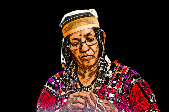 Portrait Digital Art - The Lambani tribes doing embroidery, they also called Lambadi, Lambani, Lamani or Banjari is a Western Indo-Aryan language spoken by the Banjara people across India.