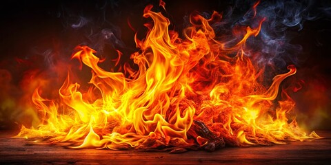 Captivating Illustration of a Fiery Blaze with Dynamic Flames and Radiant Colors in a Dark Background