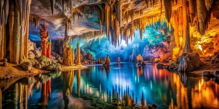 Cavernicola exploring a natural cave, showcasing the beauty of stalactites and stalagmites formations