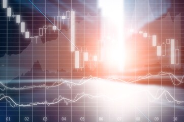 Double exposure of city skyline and  datat stock market charts