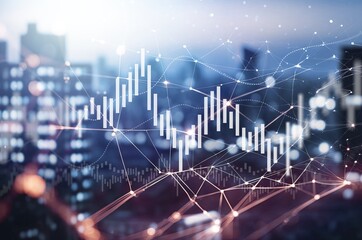 Double exposure of city skyline and  datat stock market charts