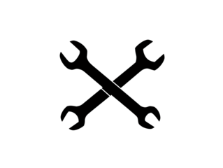 a black and white symbol of crossed wrenches