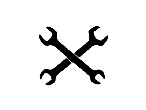 a black and white symbol of crossed wrenches