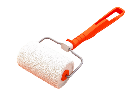 a paint roller with orange handle