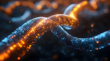 3D rendering of a data strand, showcasing intricate connections and flowing lines in a digital format.