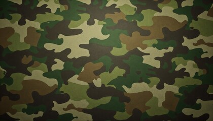 Camouflage fabric texture in green and brown tones with copy space