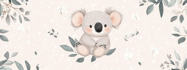 Adorable Baby Koala Illustration in Soft Neutral Tones