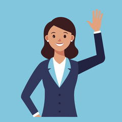 Friendly Business Woman Waving a Warm Greeting: Professional Cartoon Character Illustration