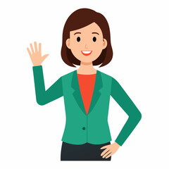 Vector Illustration of Young Woman in Professional Attire Waving with Confidence
