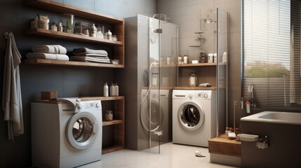 modern bathroom room with toilet and washing machine