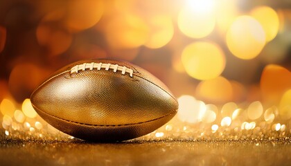 Obraz premium close-up 3d golden american football on a blur golden background, blury