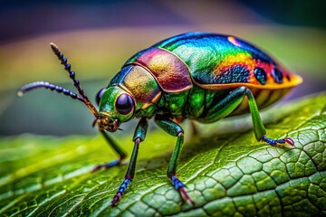 Naklejka premium Close-up of an Acaro on a Leaf, Showcasing Its Intricate Details and Natural Habitat Environment