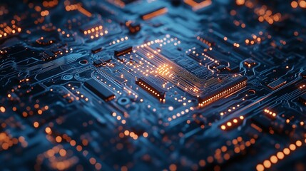 Fototapeta premium vibrant blue circuit board in a close-up view highlighting the digital pulse and complexity of advanced technology with a focus on the power and innovation behind modern electronics