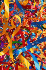Fototapeta premium Vibrant Abstract Birthday Background with Colorful Swirling Ribbons and Confetti