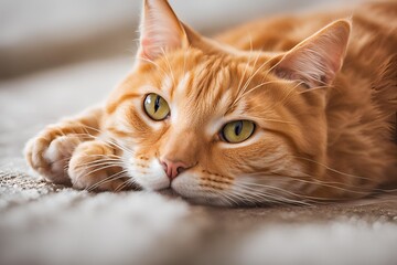 Playful orange tabby cat relaxing
