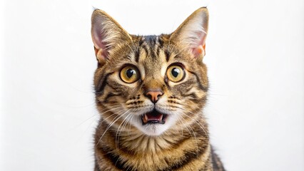 Amazed cat with WOW reaction on white background. 